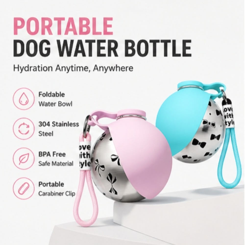 AquaGo™ Dog Water Bottle — Blue and Pink variants shown side by side