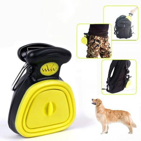 CleanPaw™ Blue L variant in use during dog walk in UAE park — hands-free cleanup in 5 seconds